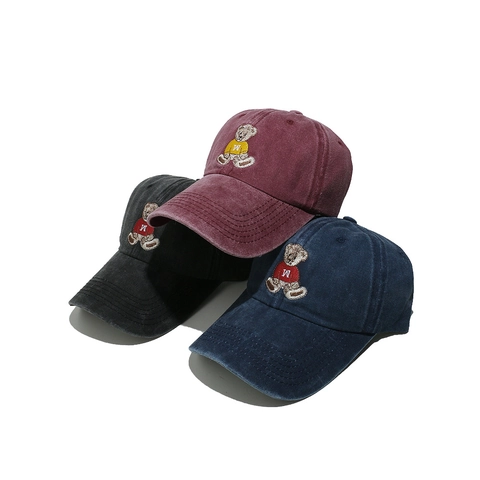 Washed Cotton Baseballkappe Vintage Teddybär Stickerei Verstellbarer Lässiger Sonnenhut Für Damen