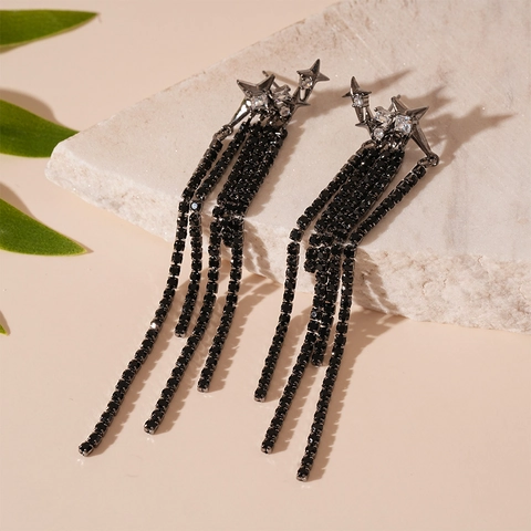 Orecchini Stella Con Nappa Rame Zircone Strass Con Perno In Argento Stile Gotico Lusso Gioielli Donna