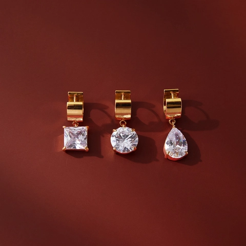 18K Gold Plated Stainless Steel Zirconia Hoop Earrings For Women Square Round Waterdrop Geometric Dangle Earrings Jewelry