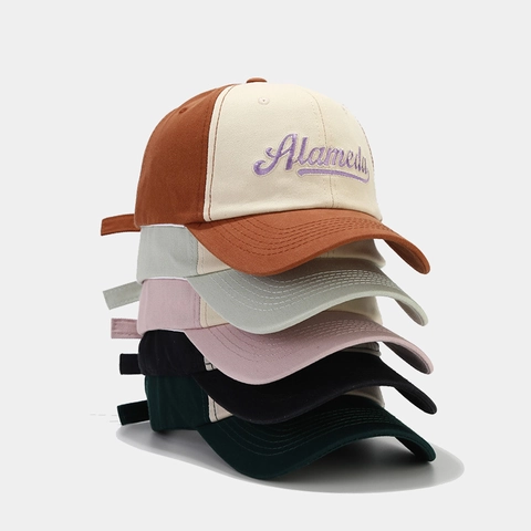 Baseball Cap Cotton Contrast Color Alameda Letter Embroidery Adjustable Outdoor Sun Protection Breathable Hat