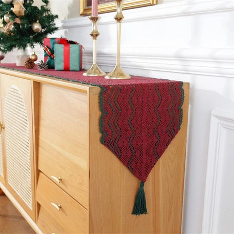 Chemin De Table De Noël Crochet En Coton Dentelle Creuse Gland Rétro Patchwork Décoration De Fête