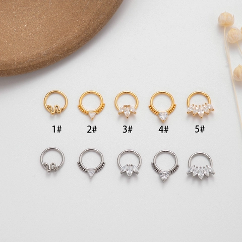 Septum Clicker Nasenring Edelstahl Kupfer Zirkon Inlay Herz Schlange Geometrisch Klappbar Nahtloser Reifenschmuck