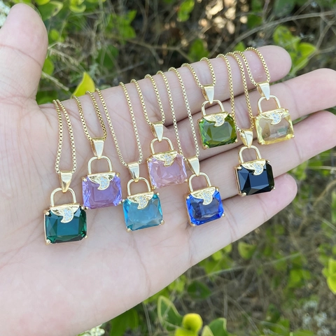 Handtasche Anhänger Halskette Kupfer Mit Buntem Quadratischem Glaskristall Strass Mond Eleganter Schmuck Für Frauen