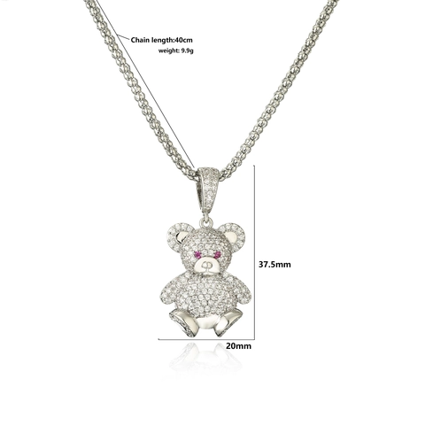 Collier Pendentif Ours Dessin Animé Cuivre Avec Zircon Micro Incrusté Bijoux Animaux Pour Femmes Style Hip Hop