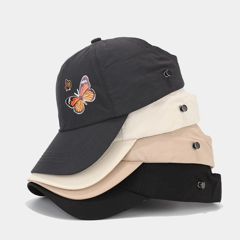 Gorra De Béisbol Mujer Bordado Mariposa Secado Rápido Transpirable Sombrero De Sol Deporte Exterior Agujero Coleta Ajustable