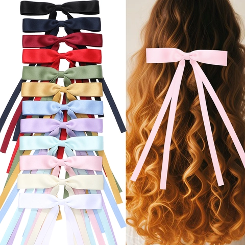 Pince À Cheveux Noeud En Ruban De Satin Avec Longs Rubans Élégante Grande Douce Pince Crocodile Accessoires Cheveux