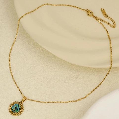 Collana Con Pendente A Sole In Madreperla Naturale E Conchiglia Di Abulone Gioielli In Acciaio Inossidabile 304