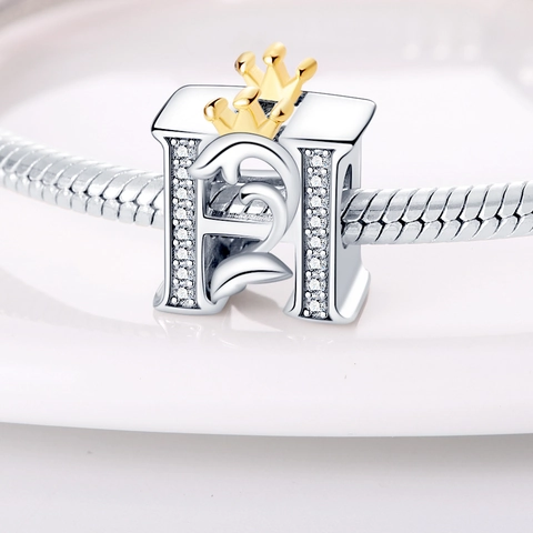 Initial Letter Alphabet Charm Bead Silver Plated Copper Gold Crown Rhinestone DIY Jewelry Accessories For Bracelets