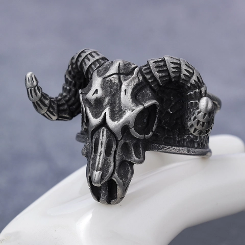 Vintage Widder Schädel Edelstahl Ring Gothic Punk Biker Schmuck Für Herren Retro Oxidiertes Tier Geist Design