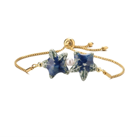 Bracciale Regolabile Con Ciondolo Stella Marina E Lumaca Acciaio Inossidabile Künstliche Perle Ceramica Imitazione Perla Artificial Gioielli Spiaggia