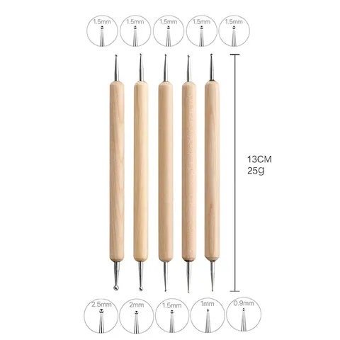 Dual Tip Dotting Tools Wooden Handle Embossing Stylus For Pottery Clay Painting And Nail Art Craft