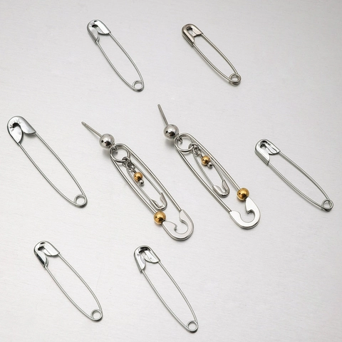 Roestvrijstalen Veiligheidsspeld Oorbellen Voor Dames 18K Vergulde Kralen Gemengd Metaal Punk Stijl Sieraden