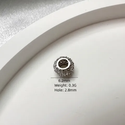 Pave Cubic Zirconia Spacer Beads S925 Sterling Silver Round Tire Charms For Jewelry Making DIY Bracelets