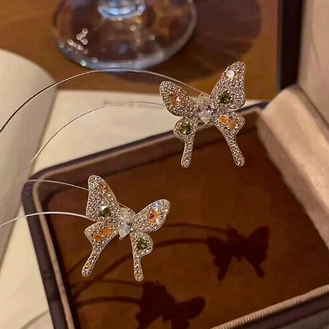 Elegante Schmetterling Ohrstecker Mit Silberohrstecker Kupfer Bunte Zirkon Vintage Stil Für Damen