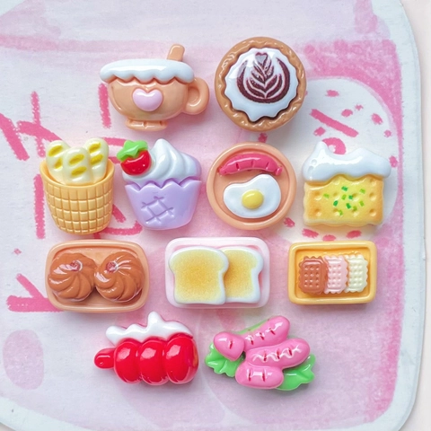 Mini Simulation Essen Modelle Harz Charms Für DIY Haarklammern Handyhülle Dekoration Flachrückseite Miniatur Brot Kaffee