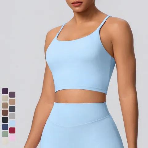 Damen Yoga Sport BH Weste Dünne Träger Herausnehmbare Polster Nylon Spandex Hohe Elastizität Fitness Tank Top Cropped