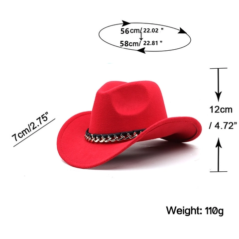 Chapeau De Cow-Boy Occidental Feutre Polyester Large Bord Avec Décoration De Chaîne En Métal Style Rétro Ajustable Fedora Pour Hommes Femmes