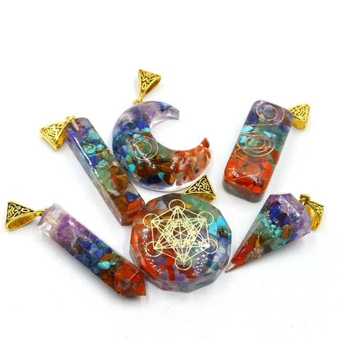 Collier Pendentif Énergie Orgone De Guérison Avec Pierres Chakra Naturelles En Résine Formes Géométriques Pour Méditation Et Équilibre