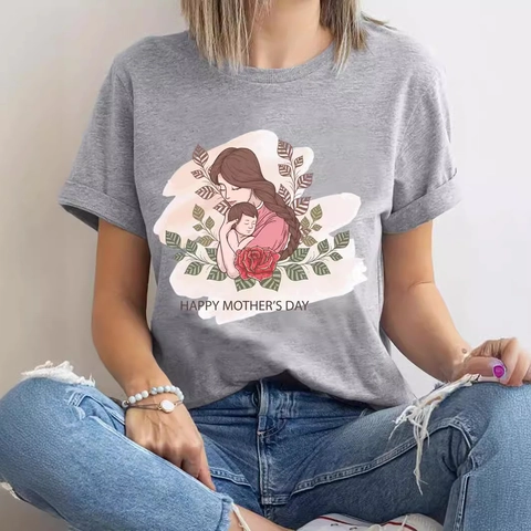 Men Mother Day Cotton T-Shirt Short Sleeve Crew Neck Graphic Illustration Print Casual Top Gift