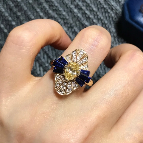 Anillo Abierto Ajustable de Estrás Amarillo Marquise Vintage Francés Cobre Chapado en Oro Anillo Geométrico para Mujer Joyas