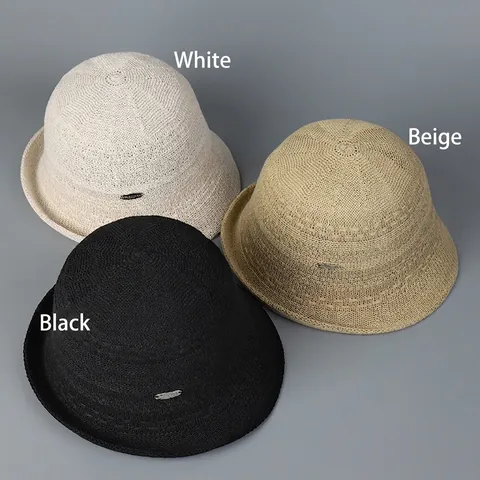 Chapeau Bob Femmes Style Japonais Tricot Crochet Respirant Protection Solaire Bord Roulé Ajouré Chapeau Cloche Minimaliste