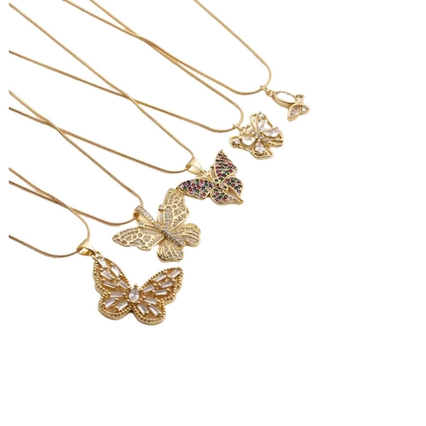Butterfly Pendant Necklace Copper Zircon Gold Plated Dainty Elegant Snake Bone Chain Jewelry For Women Fashion Accessory