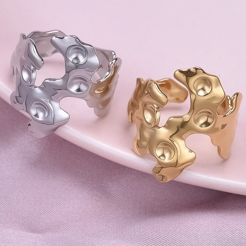 Onregelmatige Lava Verstelbare Open Ring 304 Roestvrij Staal 18K Verguld Vloeibaar Metaal Stijl Minimalistische Unisex Sieraden