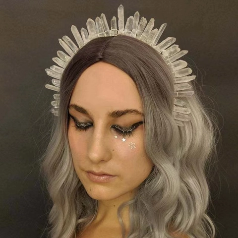 Natural Quartz Crystal Crown Headband Handmade Wire Wrapped Raw Stone Tiara For Wedding Party Bohemian Style