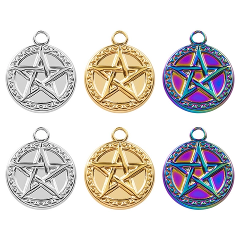 Collier Pendentif Étoile Acier Inoxydable 304 Plaqué Or 18K Placage Sous Vide Charme Géométrique Rond Pour Femmes Bijoux De Mode