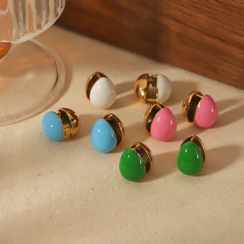 Pendientes De Aro De Gota De Agua Acero Inoxidable 304 Esmalte Geométrico Colorido Pulido Espejo Para Mujer