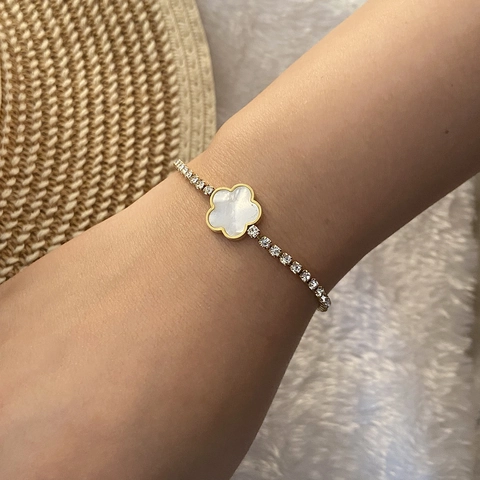 Pulsera De Acero Inoxidable Para Mujer Colgante De Mariposa Corazón Flor De Concha Incrustaciones De Strass Ajustable Joyas