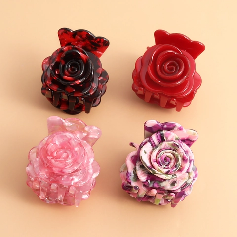 Rose Flower Hair Claw Clip Acrylic Floral Shape Non-Slip Strong Hold Hair Accessory For Women Girls Hair Styling