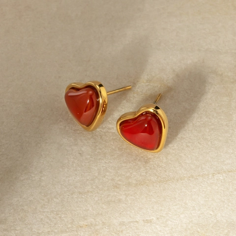 Minimalist Stainless Steel Red Heart Stud Earrings For Women 18K Gold Plated Vintage Elegant Geometric Jewelry Jewelry Gift
