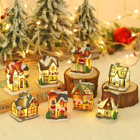 Weihnachts Miniatur Dorf Schneehaus Harz LED Leuchtende Tischdekoration Festliche Party Szene Dekor