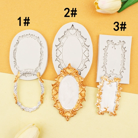 Baroque Vintage Photo Frame Silicone Mold For Fondant Chocolate Resin Clay DIY Cake Decorating Relief Border