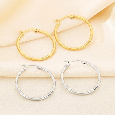 Pendientes De Aro De Acero Inoxidable Círculo Grande Geométrico Minimalista Estilo Retro Joyas Para Mujeres Gran Brillo