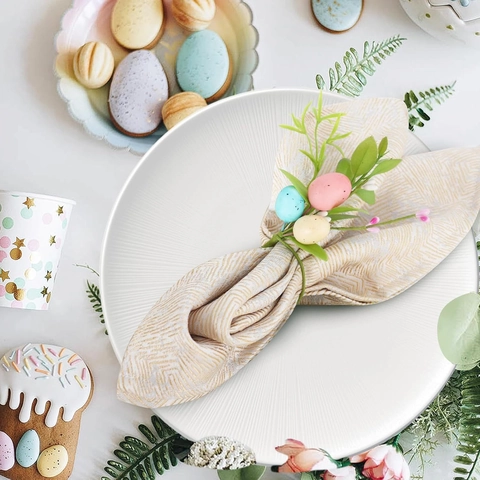 Easter Egg Napkin Ring With Foam Speckled Eggs And Plastic Green Leaves For Spring Table Decor Wedding Dinner Party