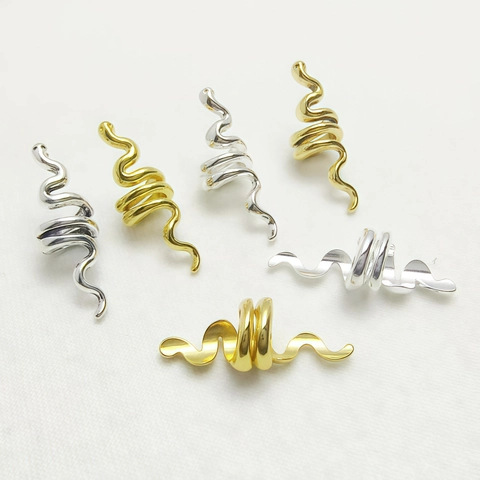 Snake Shape Dreadlock Beads Hair Rings Alloy Large Hole Hollow Spiral Vintage Punk Hip Hop DIY Jewelry Making Accessories