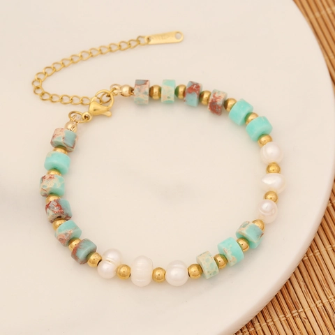 Stainless Steel Bracelet For Women Natural Stone Freshwater Pearl Owl Evil Eye Clover Adjustable Chain Jewelry