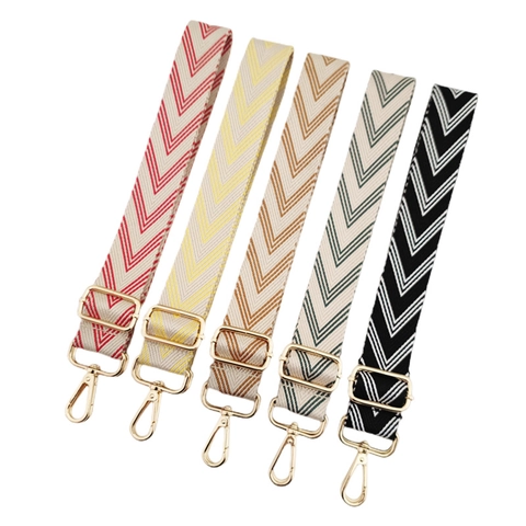 Adjustable Wide Bag Strap Replacement Woven Canvas Shoulder Belt With Metal Hooks Chevron Pattern For Crossbody Bags