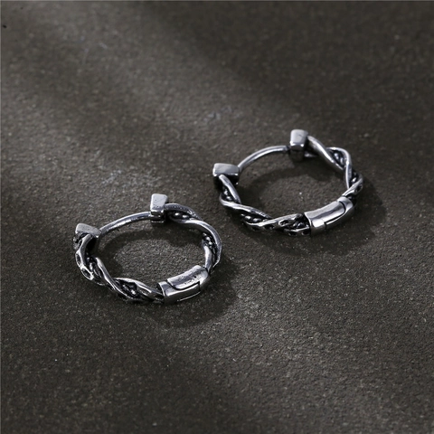 Vintage Creolen 316L Edelstahl Gevlochten Seil Retro Industrie Stil Punk Schmuck Für Männer Frauen Antik Silber