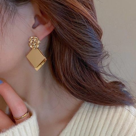 Geometric Square Drop Earrings With 925 Sterling Silver Earring Post Alloy Oversized Vintage Metal Fashion For Women