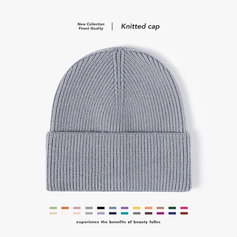 Unisex Winter Beanie Hat Ribbed Knitted Cuffed Warm Thickened Outdoor Brimless Skull Cap Solid Color Casual Headwear