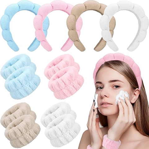 Face Wash Headband And Wristbands Flannel Sponge Padded Bubble Hair Bands For Skincare Makeup Yoga Women Spa Accessories