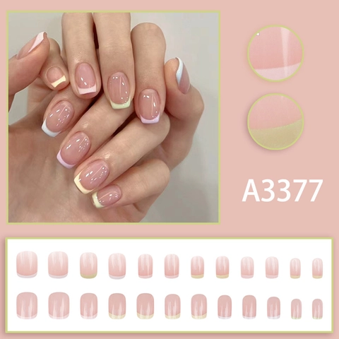 Square Round Short French Tip Press On Nails Glossy Summer Fresh Minimalist False Nails For Women