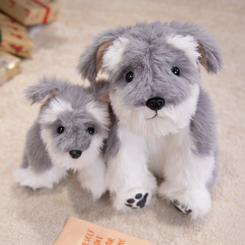 Realistisches Schnauzer Plüschtier Stofftier Hund Weiches Fell Beschwerter Boden Für Wohndekoration Geburtstagsgeschenk