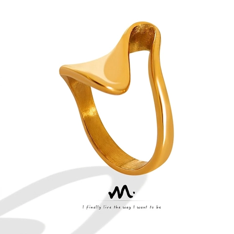 Anillo De Onda Irregular Minimalista Acero De Titanio Chapado En Oro De 18K Metal Líquido Geométrico Joyería De Dedo Elegante Mujeres