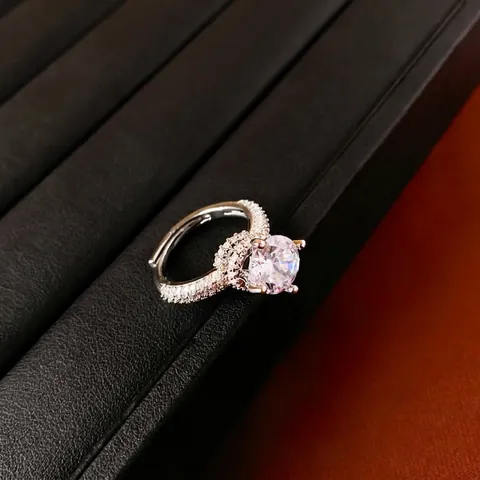 Elegant Silver Plated Copper Zircon Rings Adjustable Open Design Round Geometric Halo Luxury Jewelry For Women