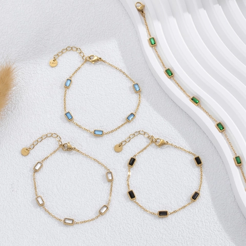 Goldbeschichtetes Edelstahlarmband Für Damen Mit Rechteckigen Zirkoniasteinen Minimalistischer Geometrischer Quadratischer Verstellbarer Schmuck