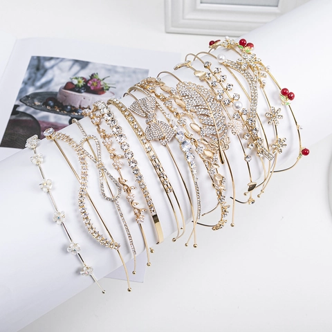 Diademas Elegantes De Diamantes De Imitación Perlas Artificiales Metal Fino Accesorios Cabello Novia Boda Fiesta Aleación Zircón Lazo Corazón Hoja Mujer